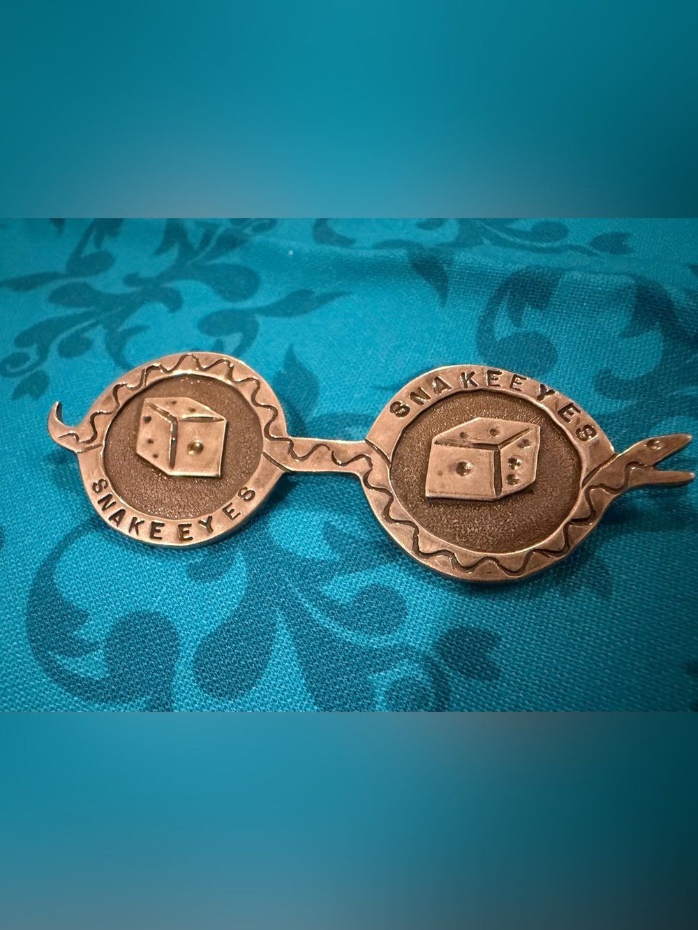 Snake Eyes Copper-Tone Double Medallion Brooch